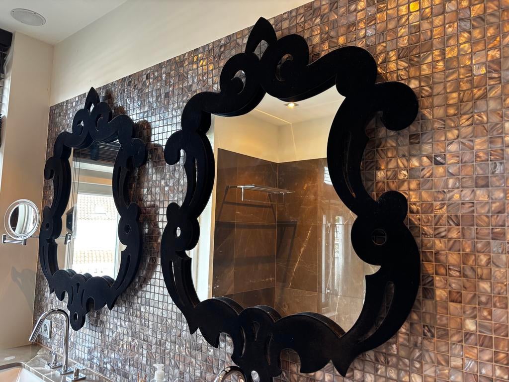 Prachtige originele DeKnudt decor spiegels zwart fluweel (2), Antiek en Kunst, Ophalen, Overige vormen, Minder dan 50 cm, 100 tot 150 cm
