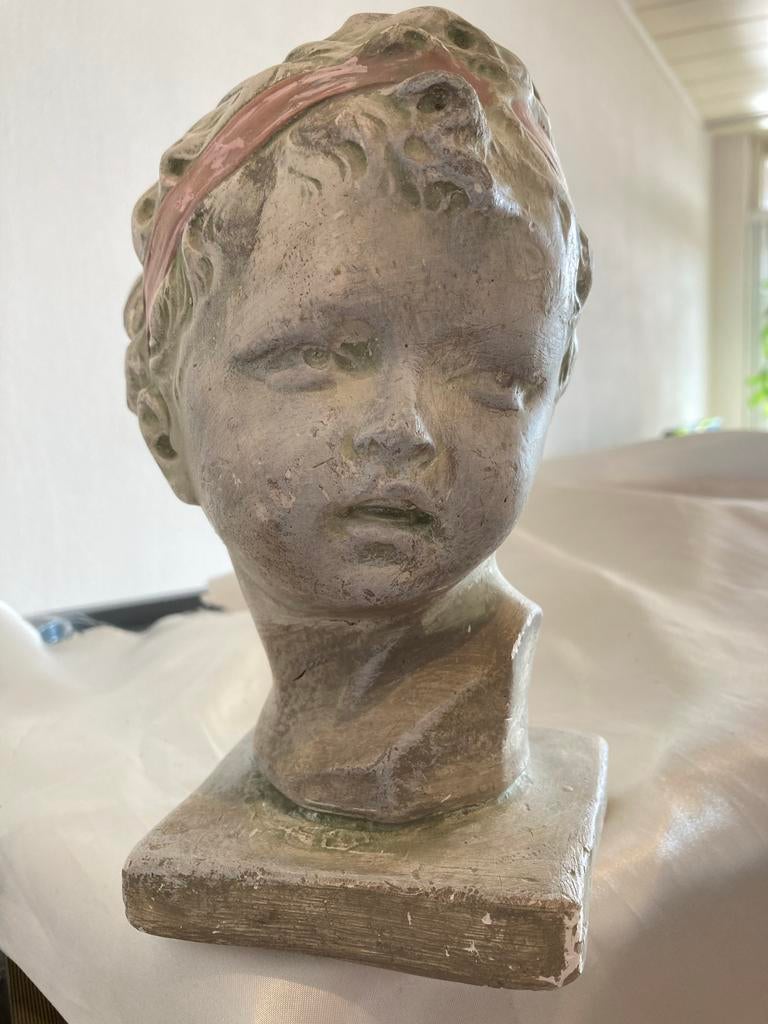 Brocante kinderkopje, decoratieve sculptuur meisje, Ophalen of Verzenden