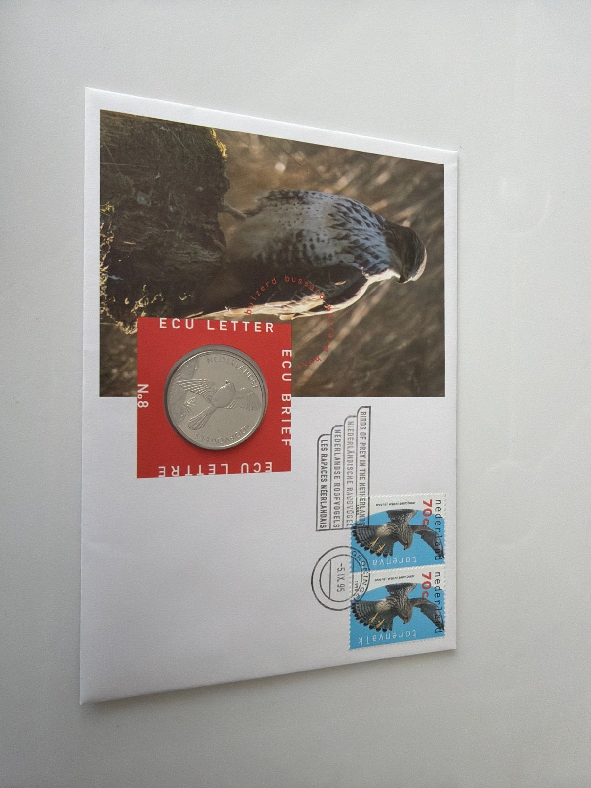 ECU Letter met postzegels en munt - Roofvogels, Verzenden