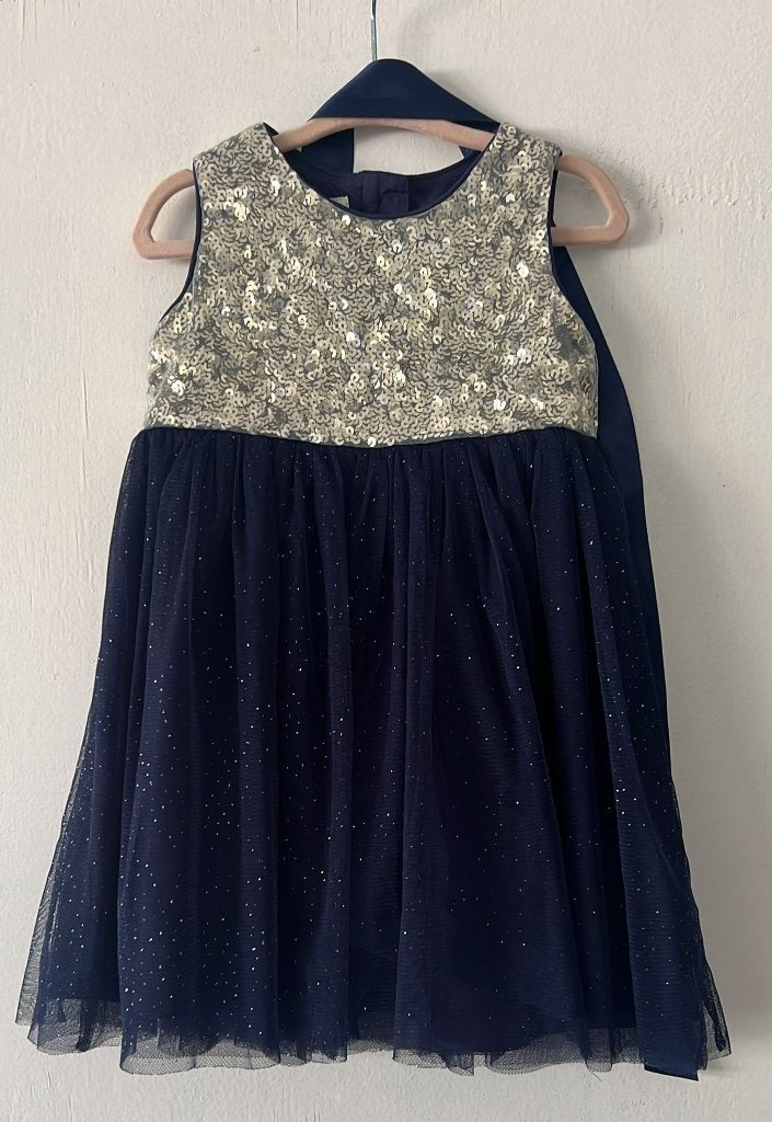 Monsoon jurk 12-18 blauw glitter, Meisje, Jurkje of Rokje, Ophalen of Verzenden, Zo goed als nieuw