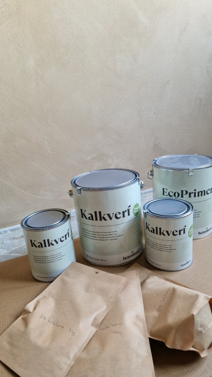 Betonlook Kalkverf en EcoPrimer - 736 - Kohikona, Bruin, Nieuw, Ophalen of Verzenden, Verf