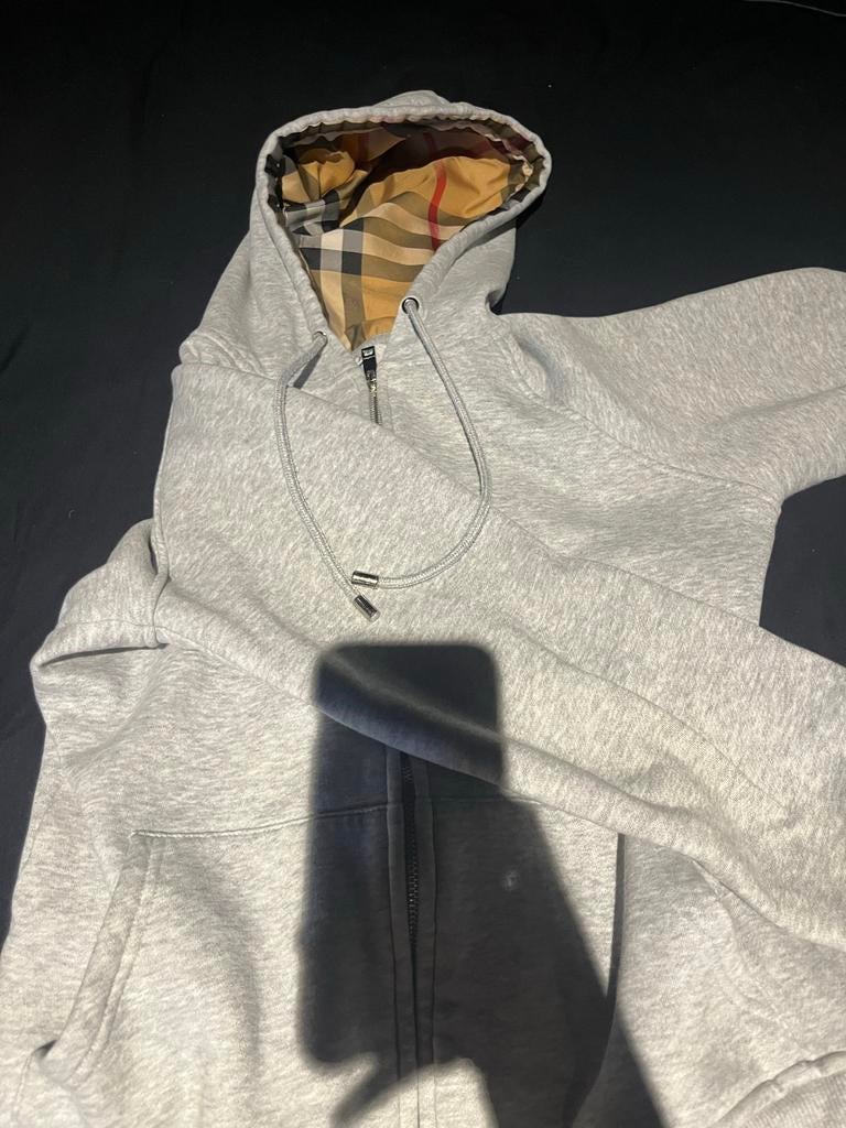 Burberry Hoodie Grijs met Geruite Capuchon, Ophalen of Verzenden, Zo goed als nieuw
