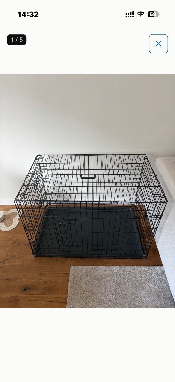Nette hondenbench 90 cm + luxe grijs benchkussen, Ophalen