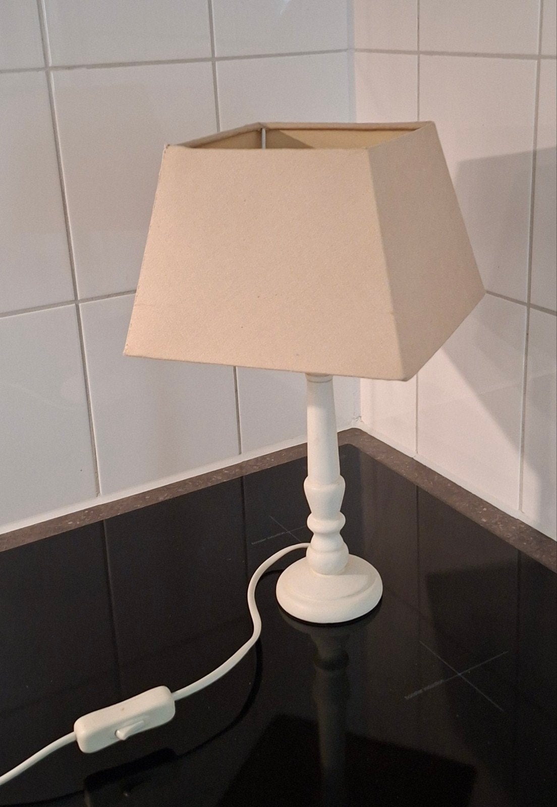 Lichtbruine tafellamp met kap - Kwantum, Ophalen, Gebruikt, Textiel, Met kap