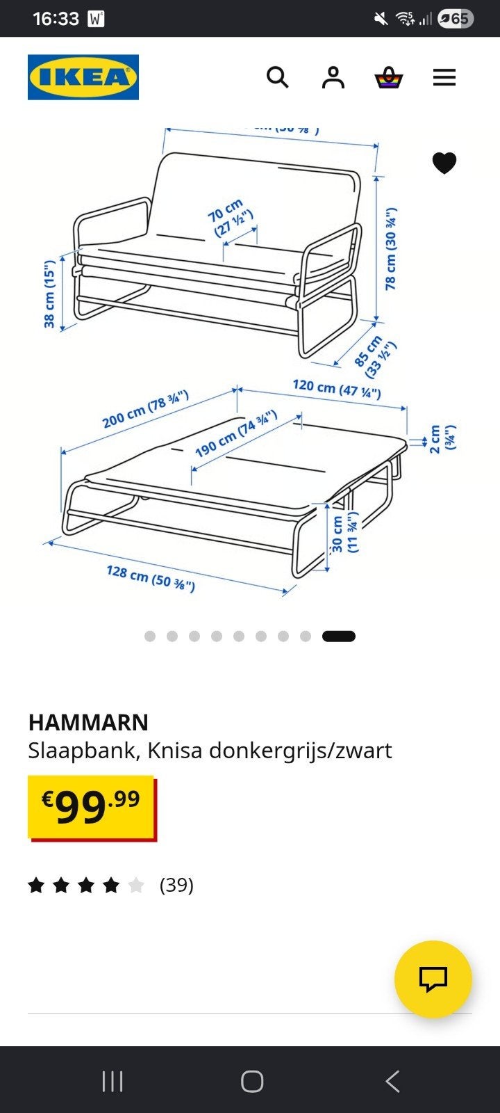 IKEA HAMMARN Slaapbank - Donkergrijs/Zwart, Huis en Inrichting, Slaapkamer | Slaapbanken, Ophalen