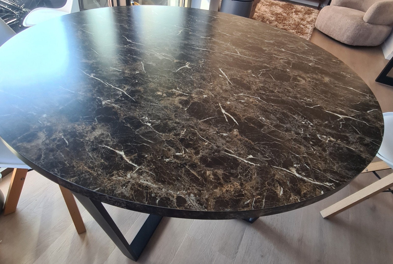 Ronde eettafel marmerlook 110cm, Ophalen, Zo goed als nieuw