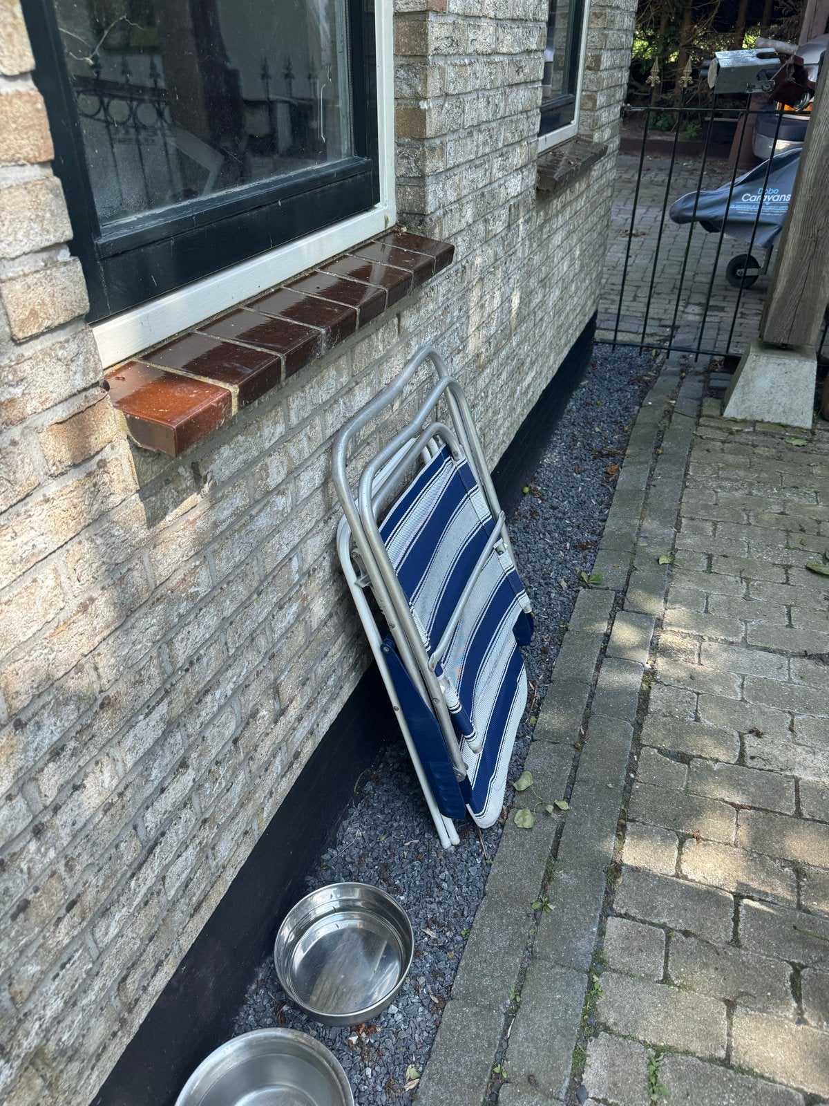 3 blauw-wit gestreepte campingstoelen, Ophalen of Verzenden, Gebruikt, Campingstoel