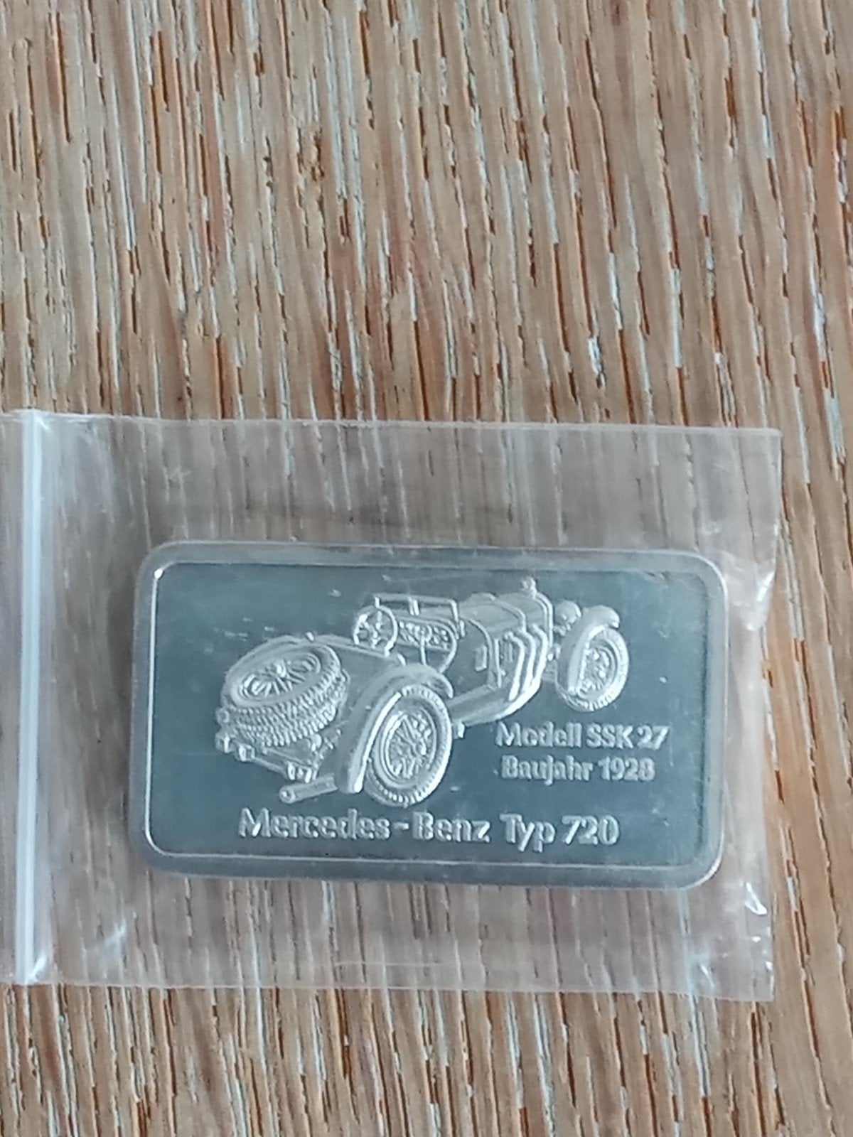 1 Oz 999 zilverbaar Degussa met antieke Mercedes, Verzenden, Zilver