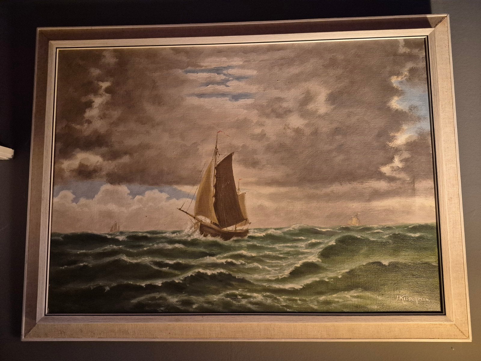 Maritiem schilderij van Jan Kelderman - Zeilschip op zee, Antiek en Kunst, Maritiem / water, Doek, Realistisch, Ophalen of Verzenden