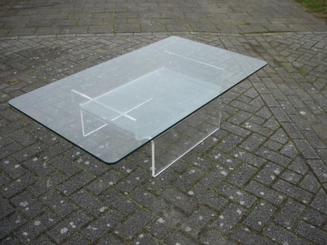 Vintage salontafel jaren 70 plexiglas/ glazen blad, Huis en Inrichting, Ophalen, Gebruikt