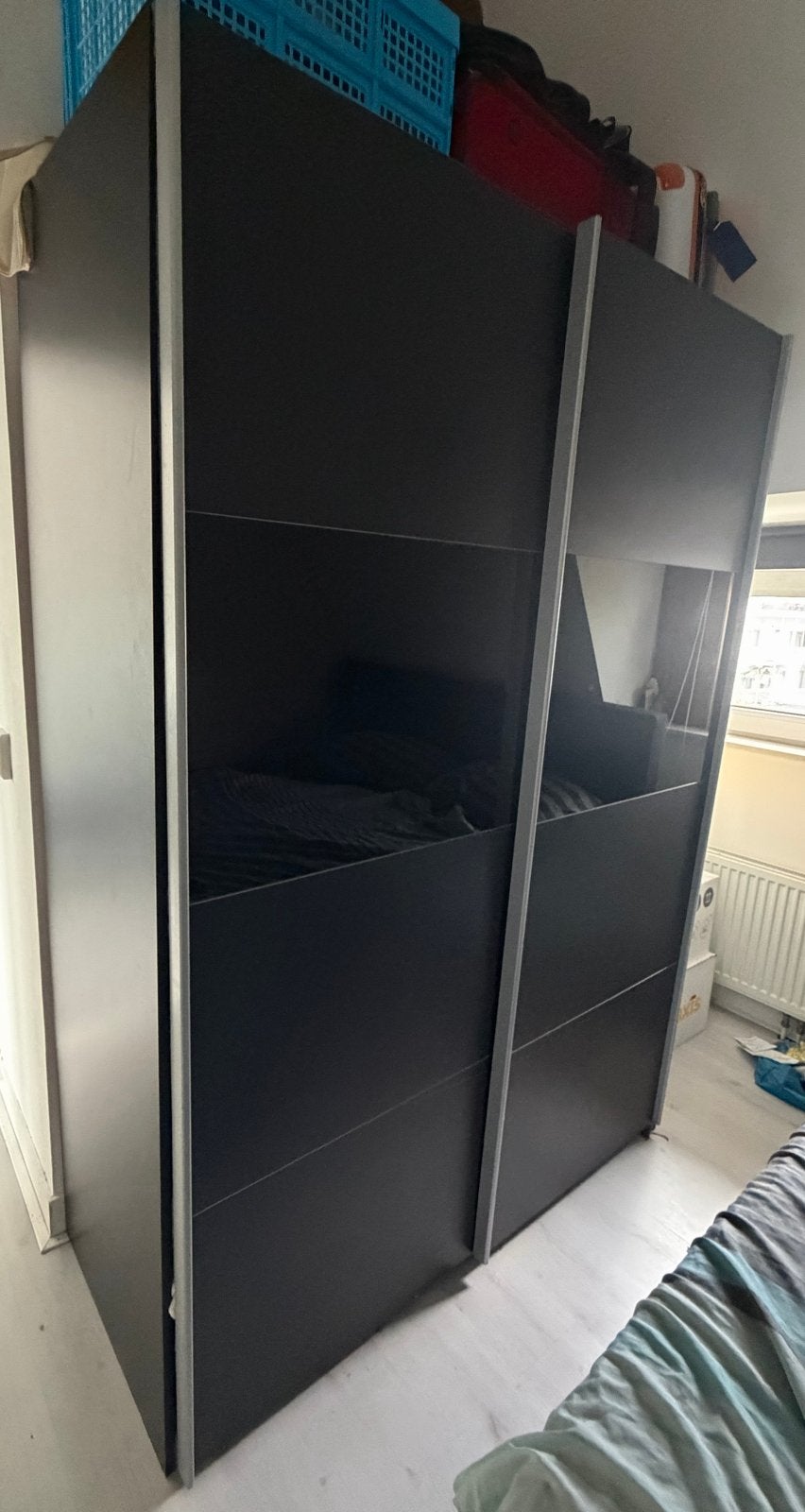 Grote kledingkast met schuifdeuren - Zwart, Ophalen, Gebruikt, 200 cm of meer, 150 tot 200 cm