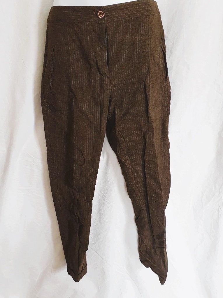 Nette bruine broek, krijtstreep, mt 36 merk Hans Ubbink, Bruin, ., Ophalen of Verzenden, Zo goed als nieuw
