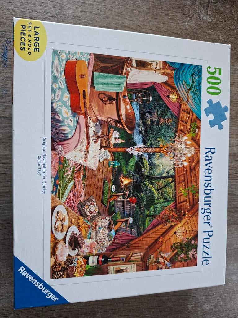 Ravensburger Legpuzzel Cozy Glamping XL 500 stukjes, Ophalen of Verzenden, 500 t/m 1500 stukjes, Gebruikt, Legpuzzel