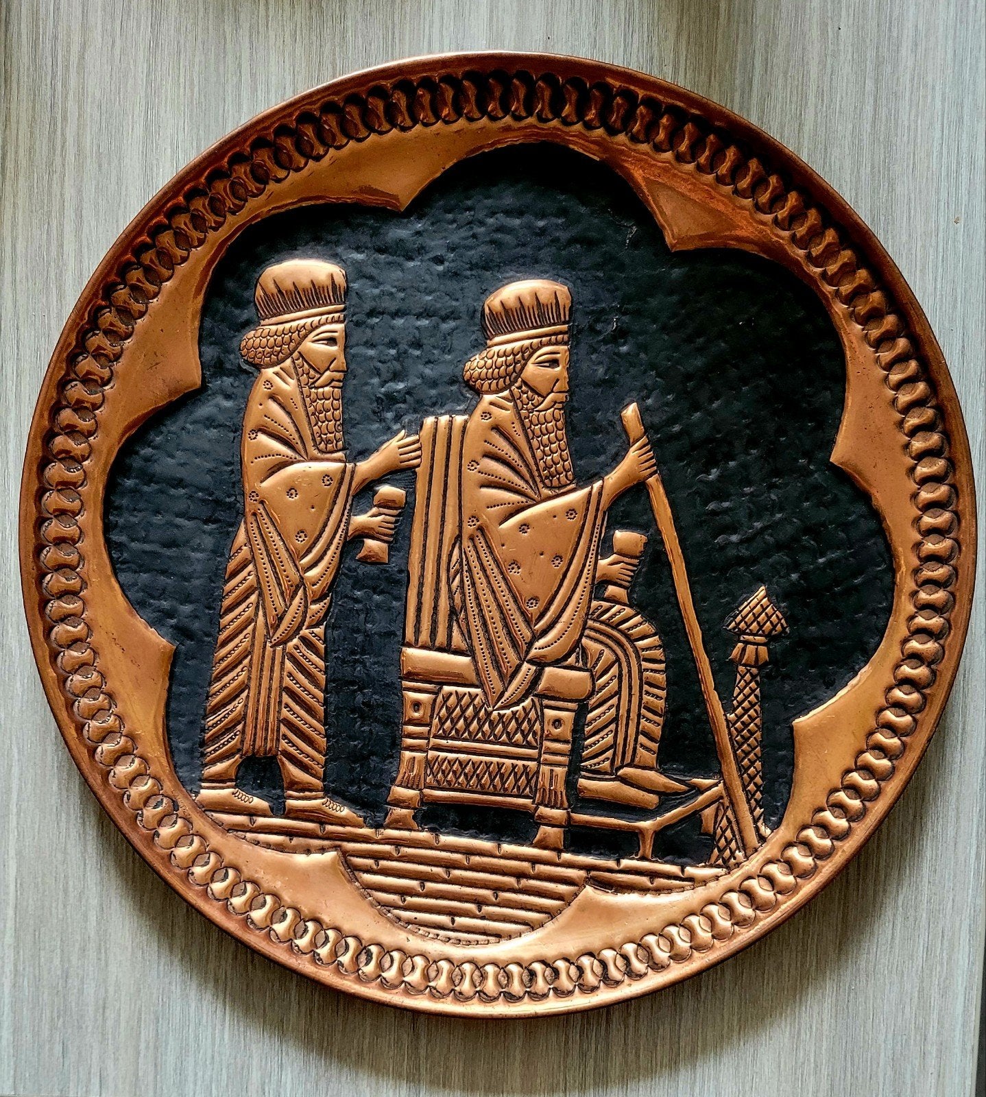 Vintage Perzisch koperen decoratief bord - Handgemaakt, Ophalen of Verzenden