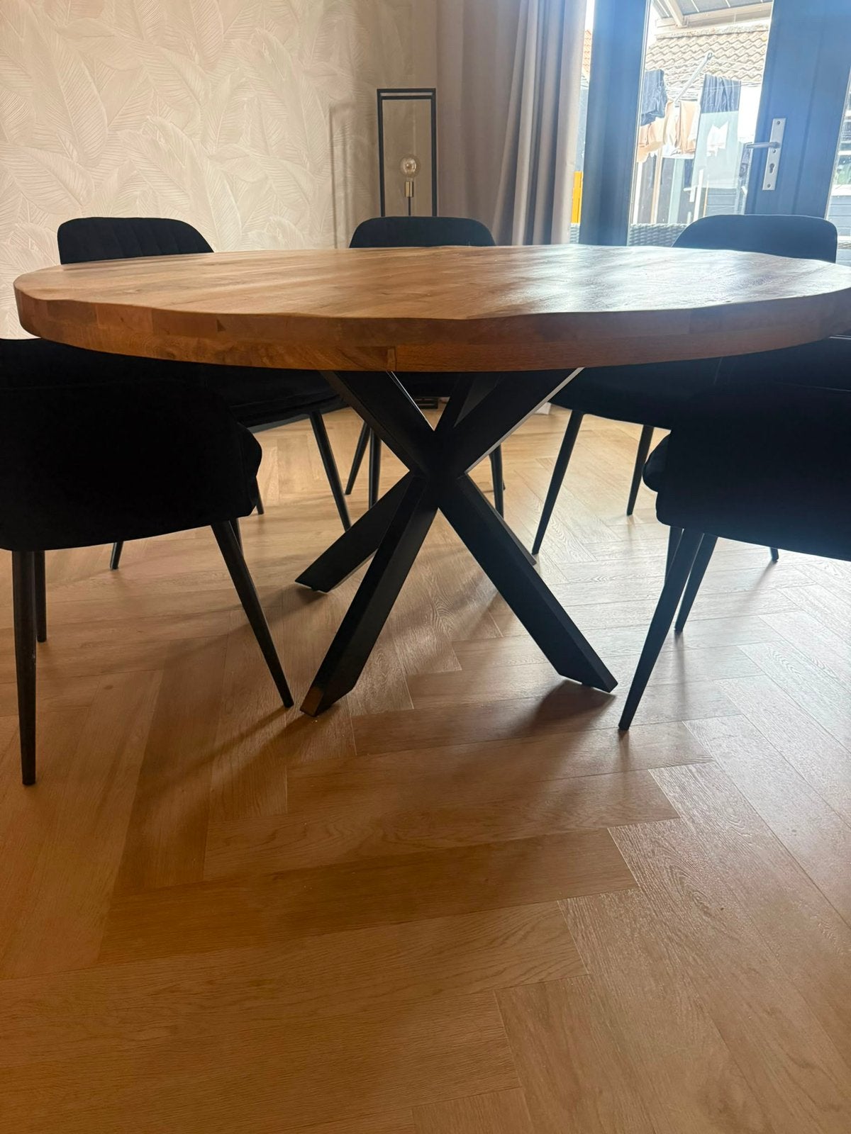 Eet kamer tafel met stoelen, Ophalen, Rond, Zo goed als nieuw, Vijf personen of meer