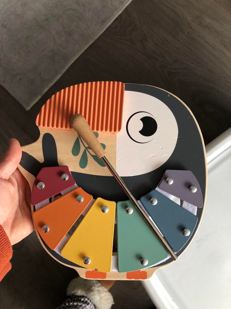 Houten xylofoon papegaai - Muzikaal speelgoed, Ophalen of Verzenden, Zo goed als nieuw, Overige typen, Met geluid