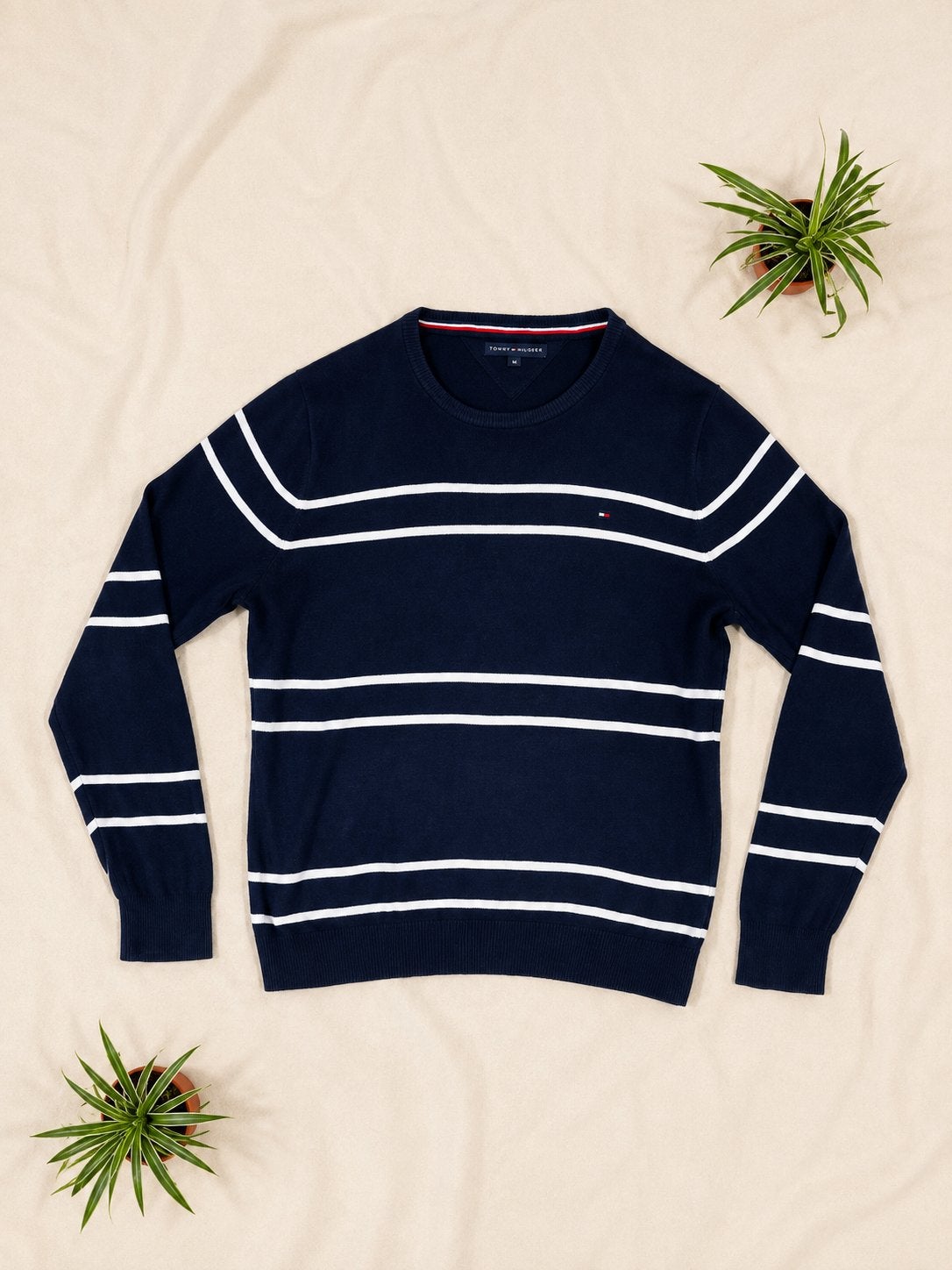 Tommy Hilfiger Sweater – Navy – Maat L – Gestreept, Kleding | Heren, Ophalen of Verzenden, Zo goed als nieuw, Blauw