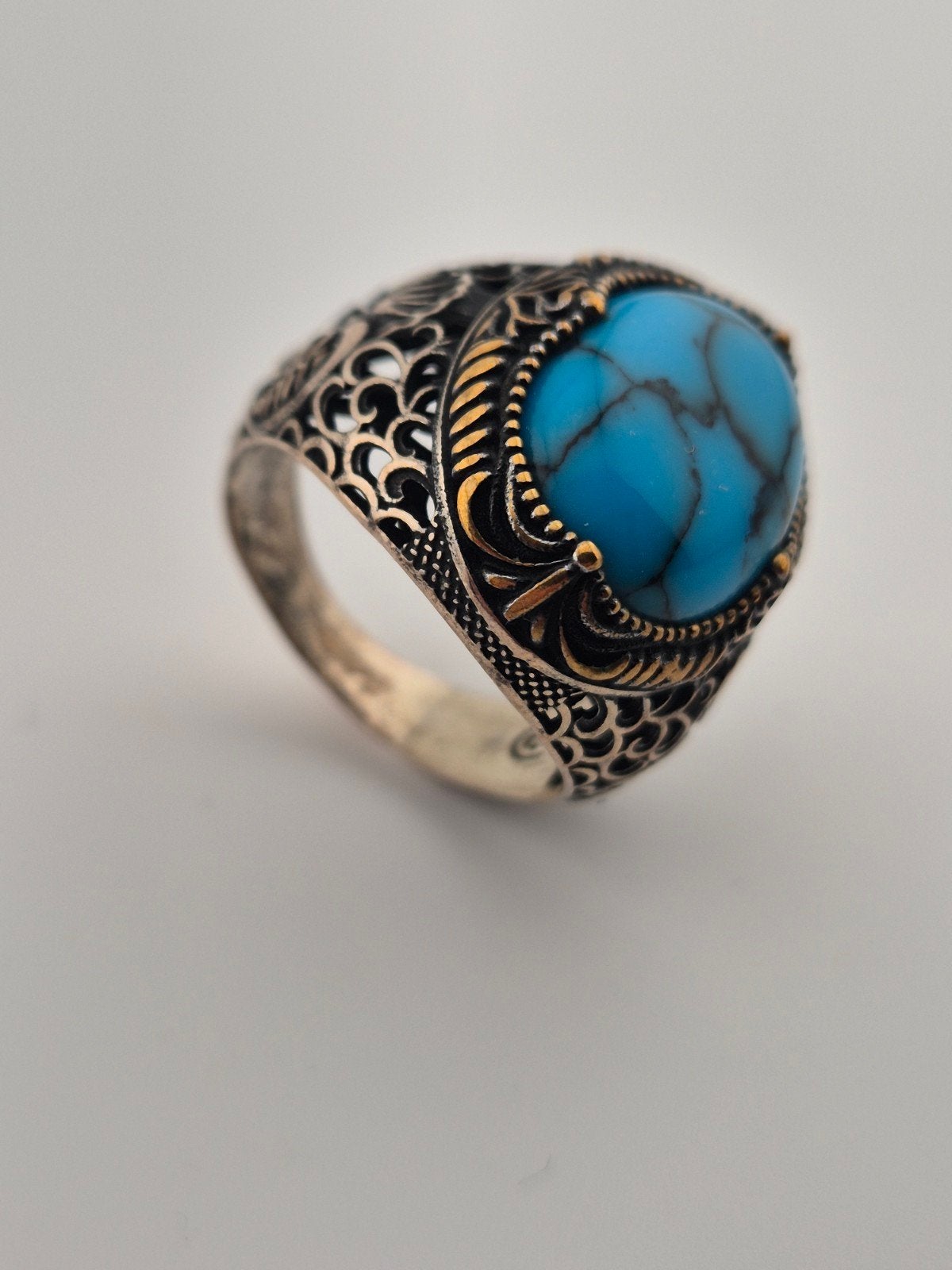 Prachtige Grote Ottomaanse 925 Sterling Zilveren Zegelring, Sieraden, Tassen en Uiterlijk, 20 of groter, Verzenden, Heer, Zilver