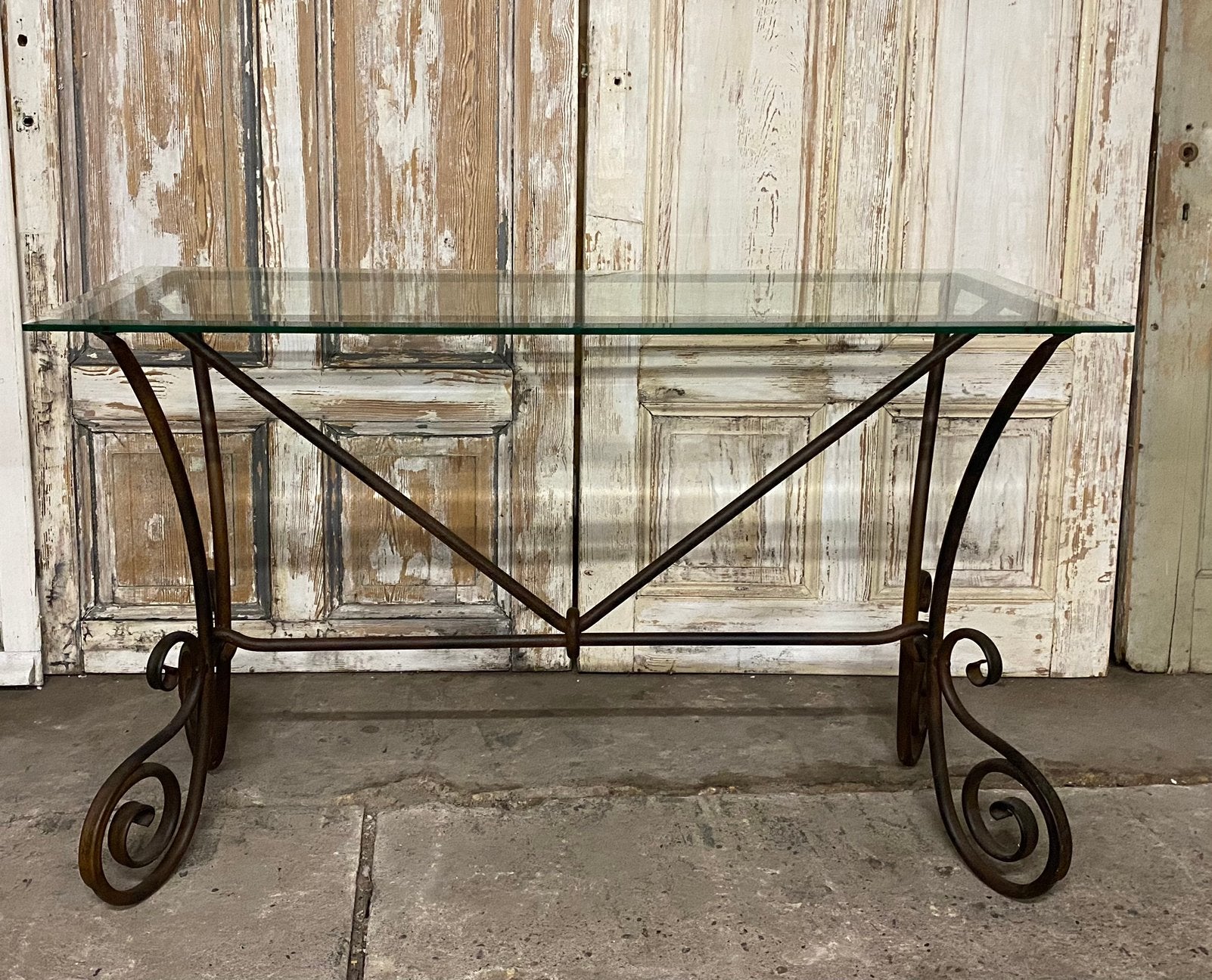 Sidetable, Console, Smeedijzer, Glas. !! Sale !!, Ophalen, Gebruikt, 100 tot 150 cm, -