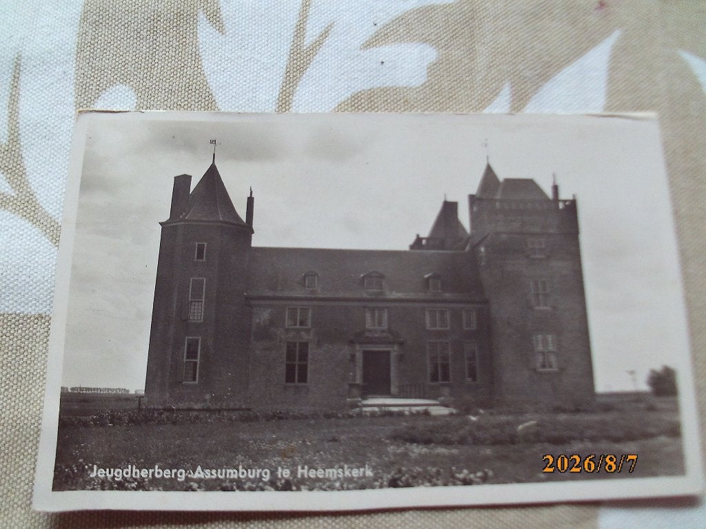 Heemskerk Jeugdherberg Assumburg Kasteel 1936 + postzegel, Ophalen of Verzenden, 1920 tot 1940, Gelopen, Noord-Holland