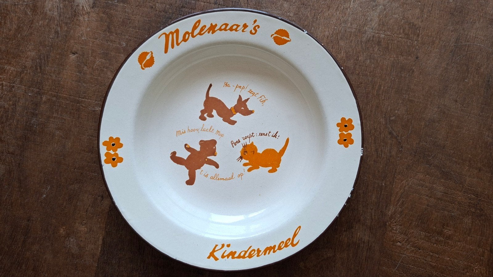 Vintage Molenaar's Kindermeel bord - Emaille kinderbord, Antiek en Kunst, Ophalen of Verzenden