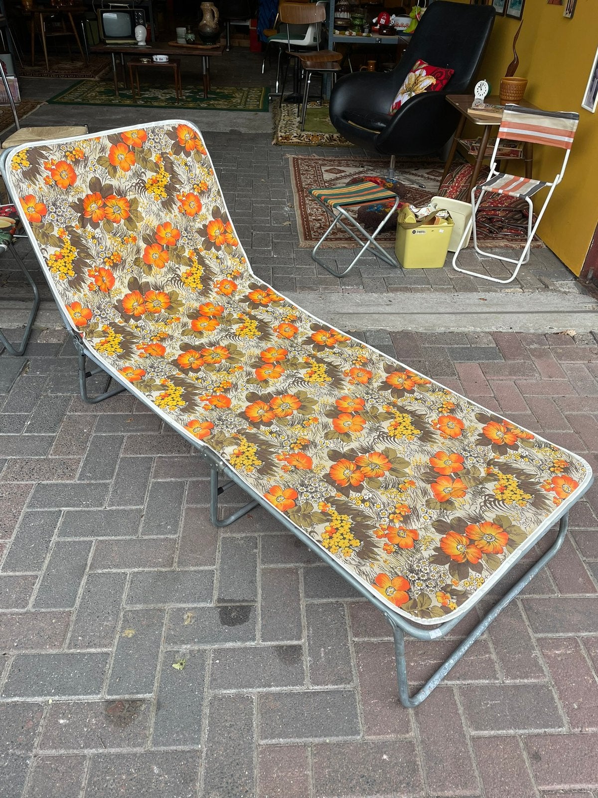 Vintage jaren 70 bloemen ligbed/ tuinstoel/ stretcher, Ophalen of Verzenden, Huis en Inrichting