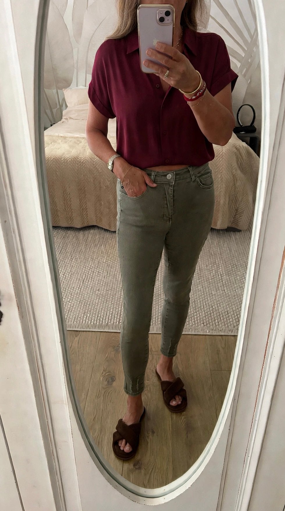 Khaki skinny Hello Miss  maat 38, Ophalen of Verzenden, Zo goed als nieuw, Overige kleuren, W30 - W32 (confectie 38/40)