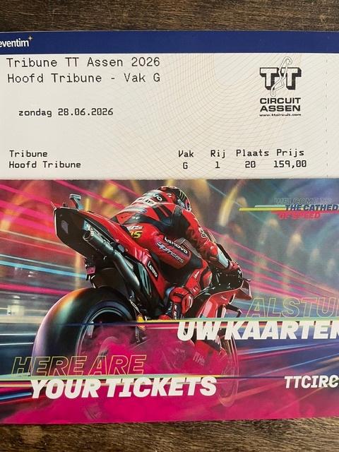TT-Assen Hoofdtribune  2 stuks, Tickets en Kaartjes, Twee personen