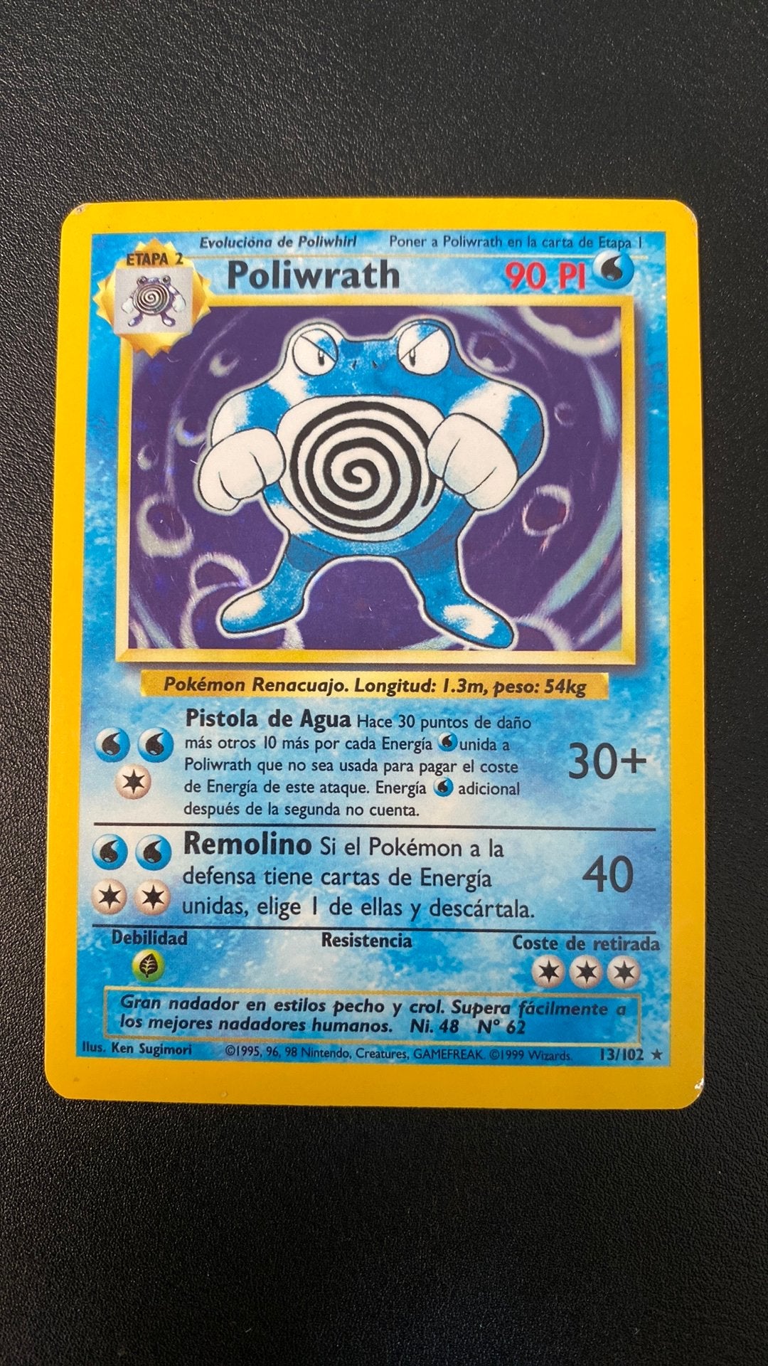 Pokemon poliwrath base holo 13/102 spaans, Ophalen of Verzenden, Gebruikt, Losse kaart