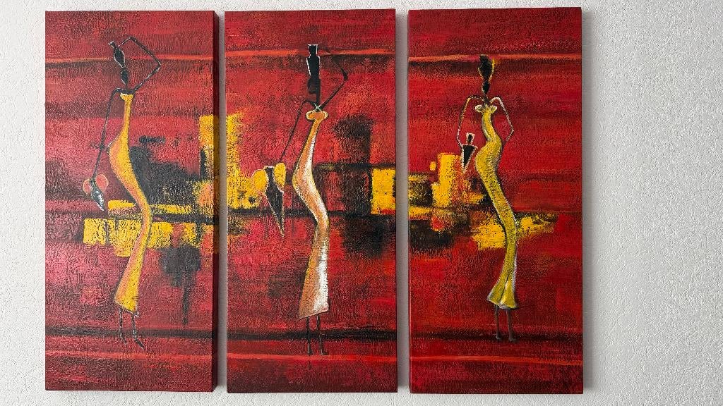 Schilderij dansende Touareg vrouwen (120cm x 90cm) X 3, Antiek en Kunst, Kunst | Schilderijen | Klassiek, Ophalen