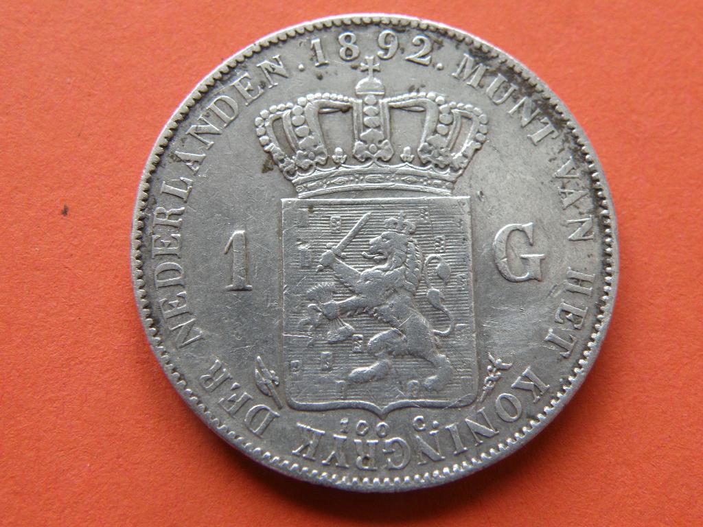 Nederland 1 gulden 1892 zilver Wilhelmina met lang haar, 1 gulden, Verzenden, Zilver, Koningin Wilhelmina