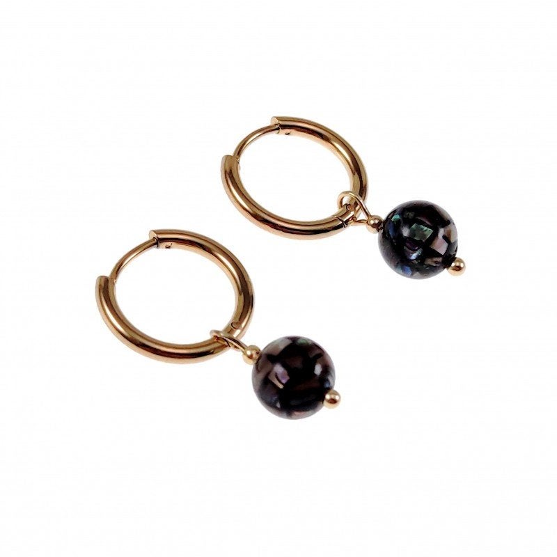 Ø16mm Oorringen Dames Natuurlijke Abalone Schelp Verguld RVS, Overige materialen, Hangers, Birgitta-Gracht 33, 6465 EL Kerkrade, Nederland