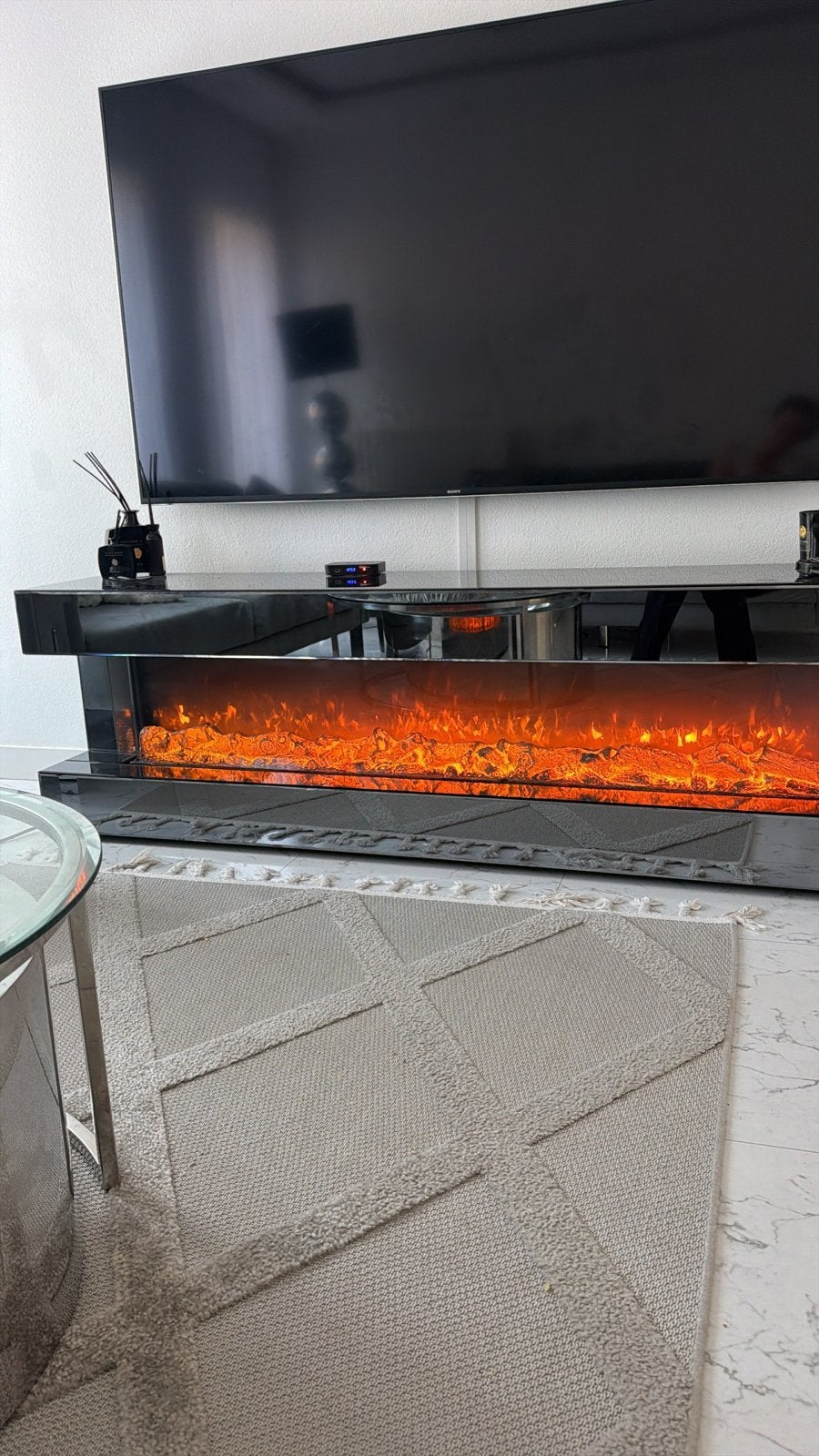 Moderne elektrische haard met tv-meubel, Ophalen of Verzenden, Gebruikt, Inbouwhaard, Elektrische haard