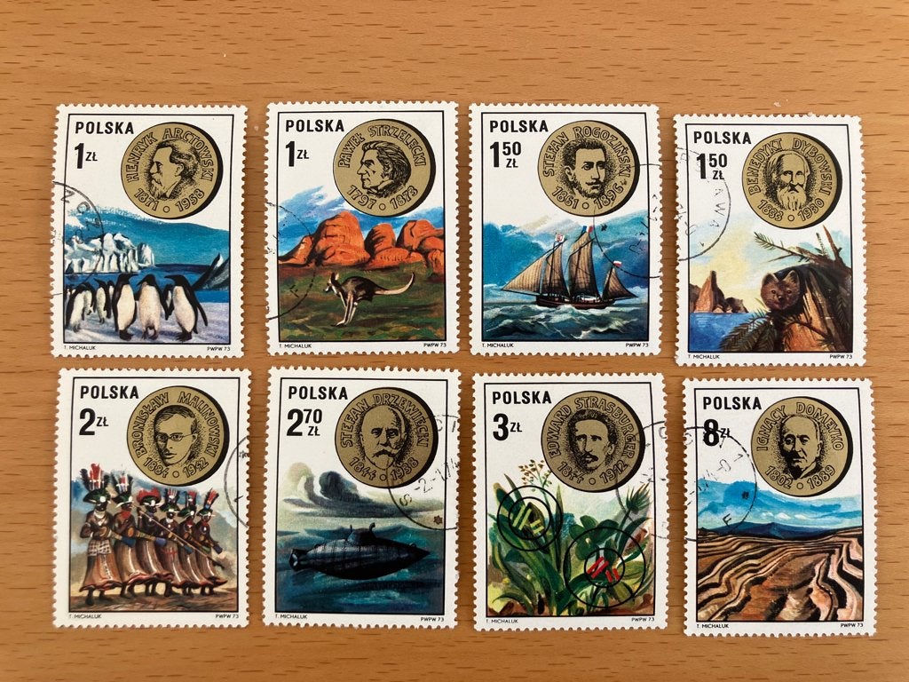 8 Postzegels Polen Ontdekkers en Wetenschappers, Postzegels en Munten, Ophalen of Verzenden, Polen, Gestempeld