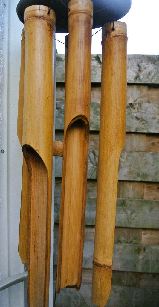 Windgong bamboe/hout kikker klankgong huis/tuindecoratie, Ophalen of Verzenden, Zo goed als nieuw