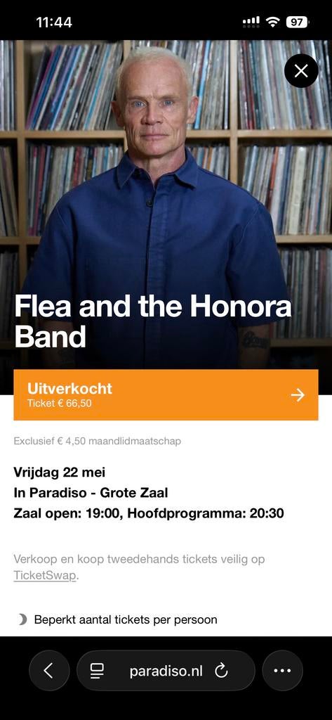 Nog 2 kaarten voor Flea in Paradiso op 22 mei, Twee personen, Mei