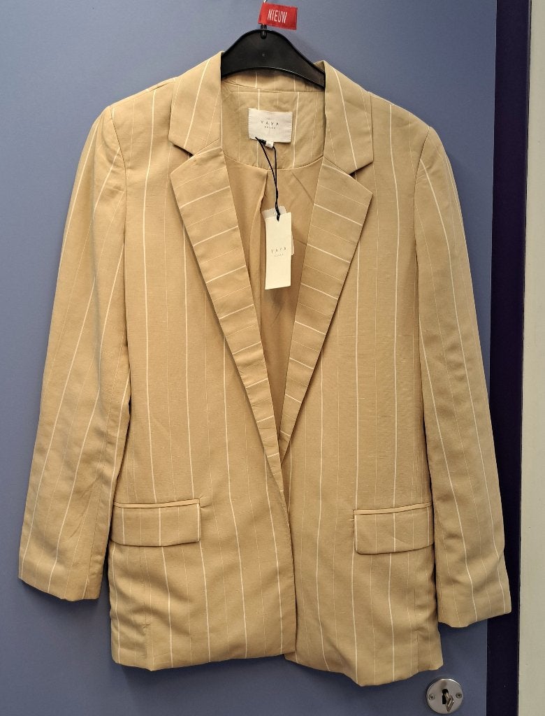Yaya nieuwe blazer met kaartje beige gestreept mt 36 S 49437, ., Beige, Nieuw, Ophalen of Verzenden