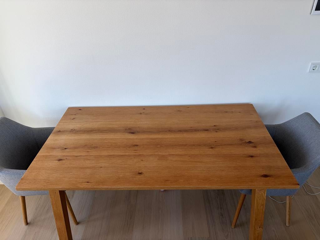 Eikenhouten eettafel 90x160 cm met 2 stoelen en bank, Huis en Inrichting, Tafels | Eettafels, Ophalen, Eikenhout, 50 tot 100 cm