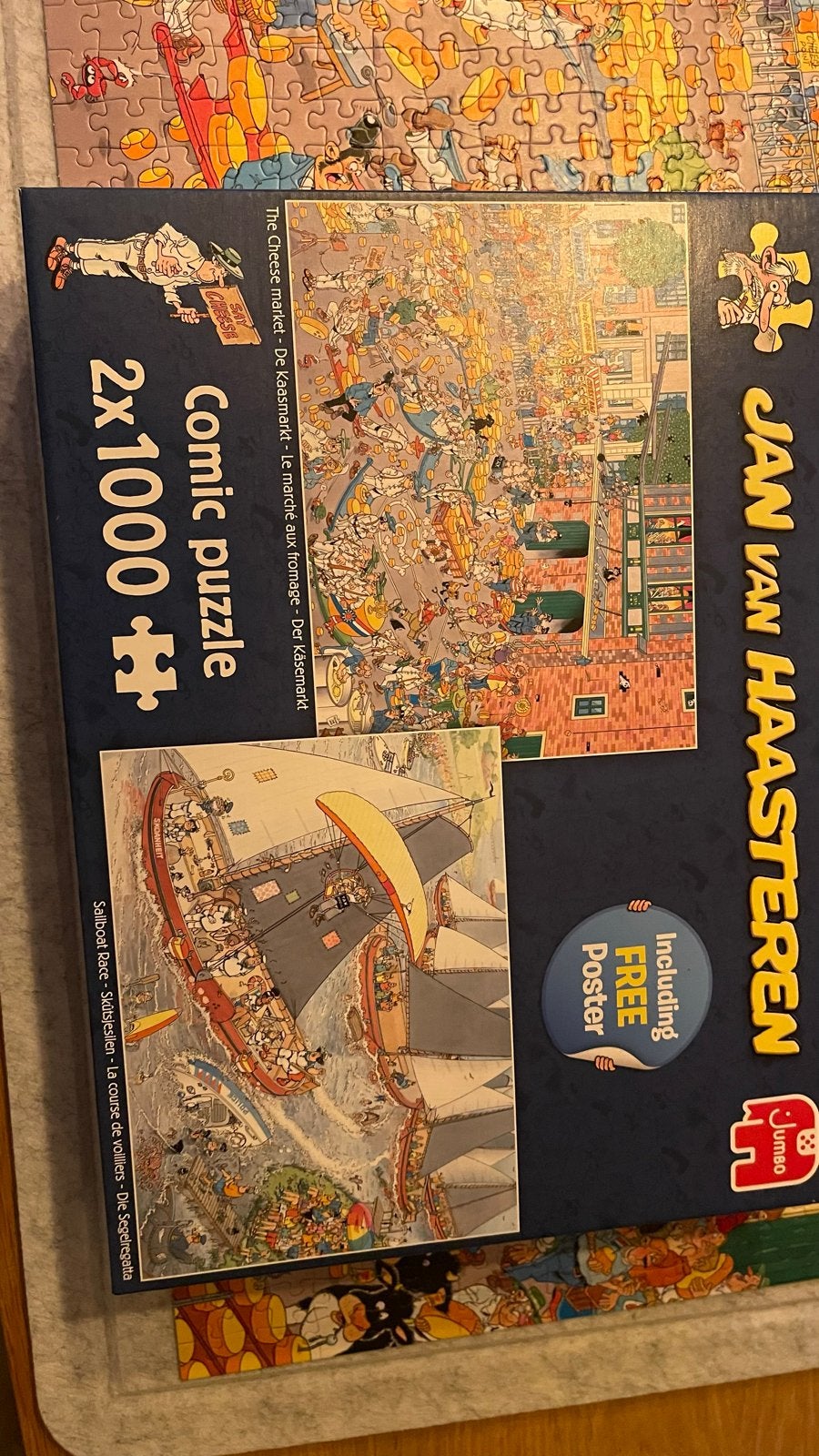 Jan van Haasteren 2x1000 stukjes: Skutjesilen & Kaasmarkt, Ophalen of Verzenden, Meer dan 50 stukjes, Zo goed als nieuw, 6 jaar of ouder