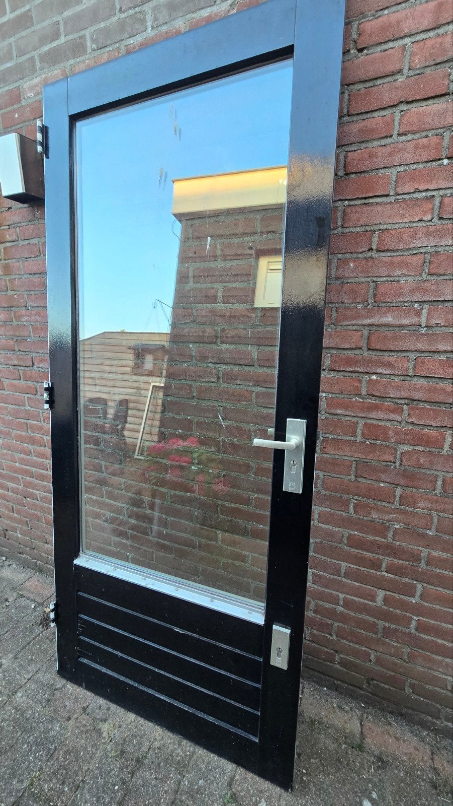 Hardhouten deur met dubbelglas., Ophalen, Gebruikt, 80 tot 100 cm, Buitendeur
