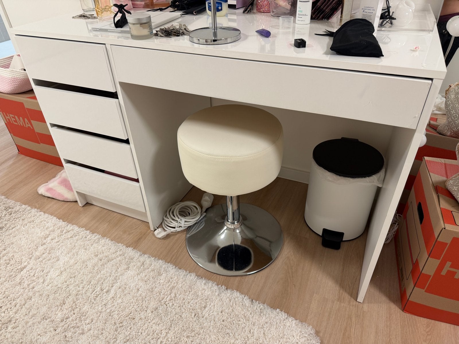 Witte make-up/bureau met lades en opbergruimte, Ophalen, Gebruikt, 100 tot 150 cm, Minder dan 100 cm
