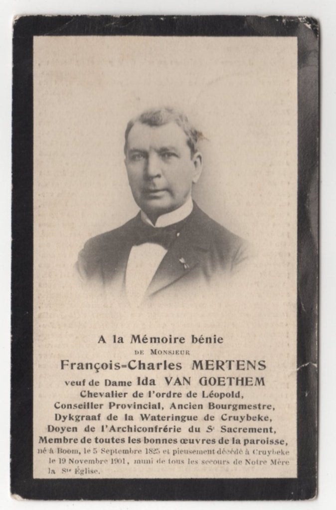 Francois C. Mertens 1825 Boom + 1901 Cruybeke, 76 jaar, Verzenden