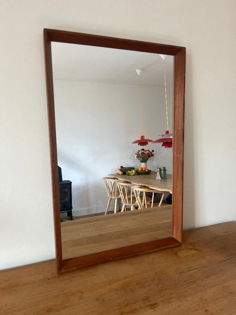 Vintage Deense teak houten spiegel, Minder dan 50 cm, Ophalen of Verzenden, Zo goed als nieuw, X