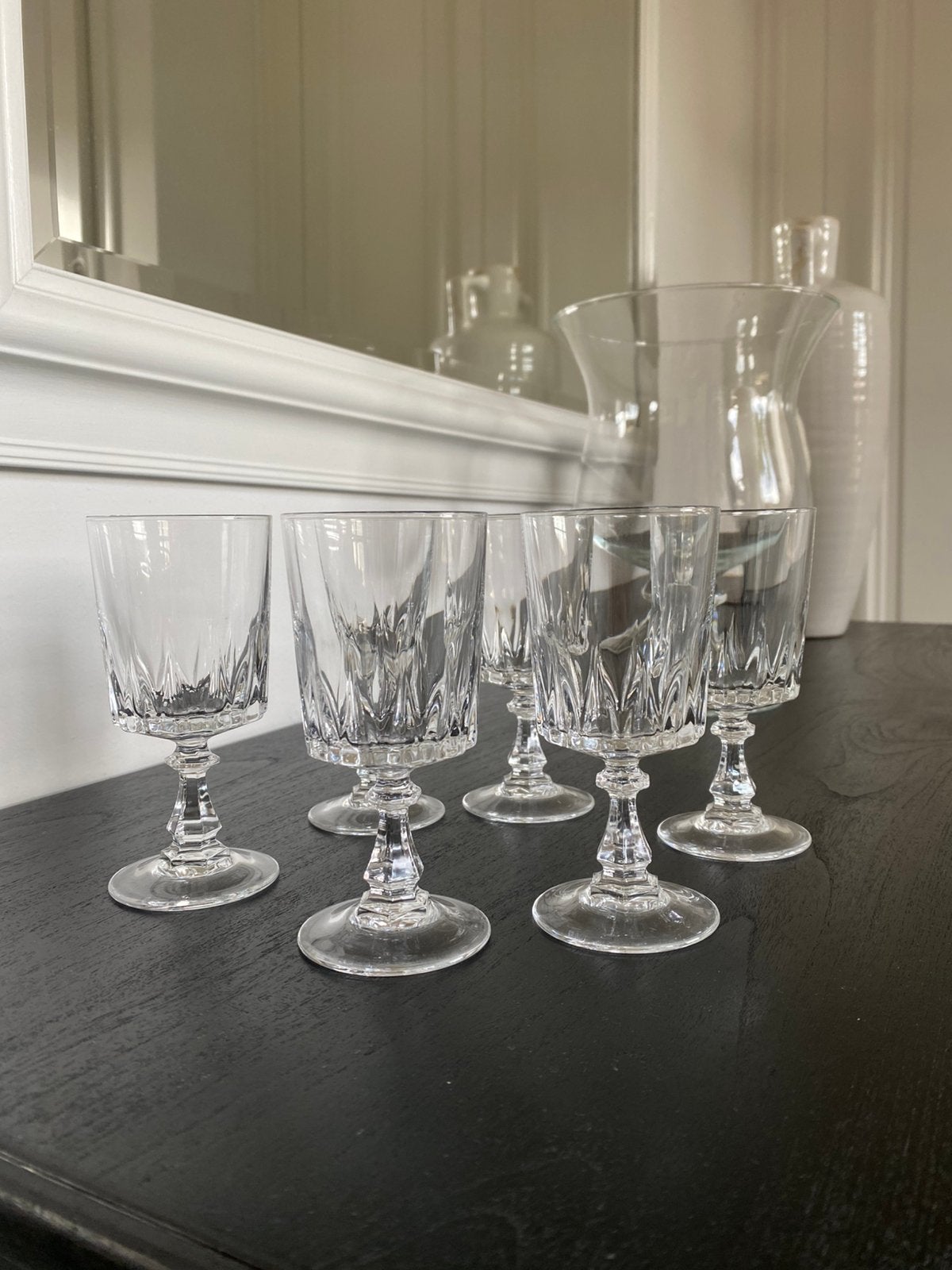 6 Kristallen Franse borrelglaasjes, Verzamelen, Glas en Borrelglaasjes, Ophalen, Zo goed als nieuw, Borrel- of Shotglas