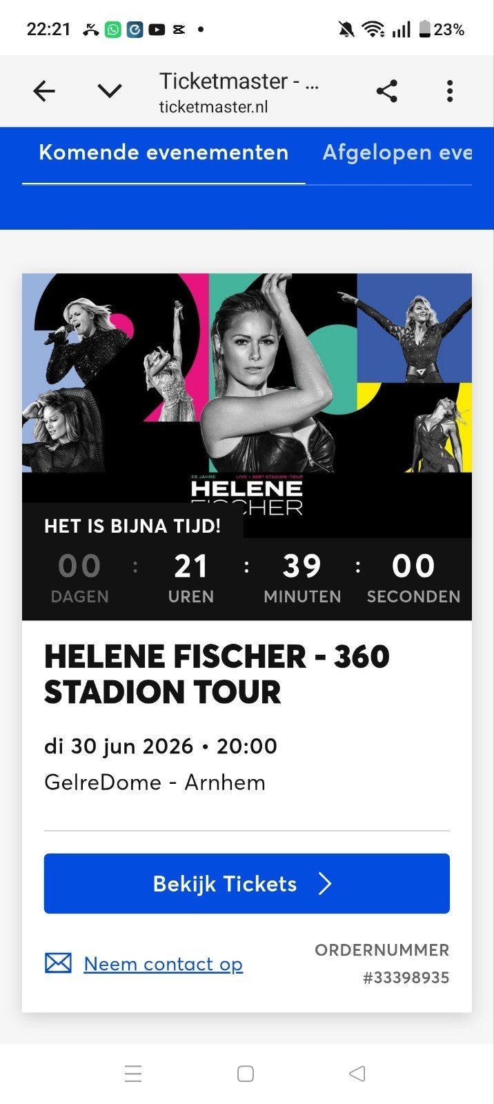 2 veld tickets HELENE FISCHER - Arnhem 30 juni, Tickets en Kaartjes, Overige Tickets en Kaartjes, Twee personen
