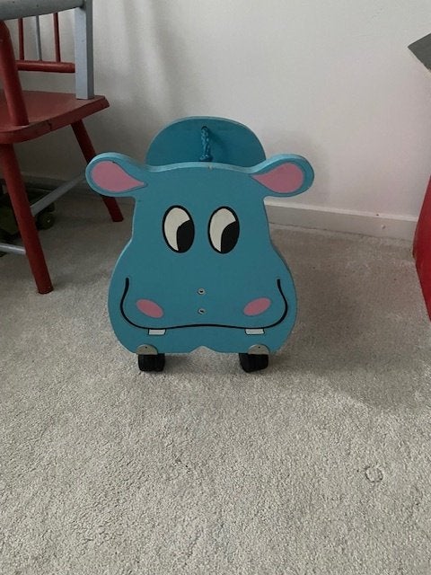 Janod blauwe houten loopfiets / ride-on. Nijlpaard / hippo., Ophalen, Gebruikt, Jongen of Meisje