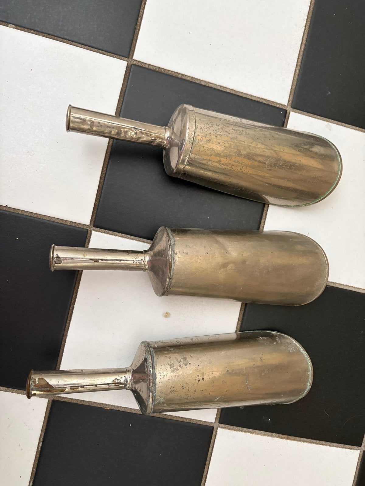Set van 3 vintage kruideniersscheppen chroom, Antiek en Kunst, Ophalen of Verzenden