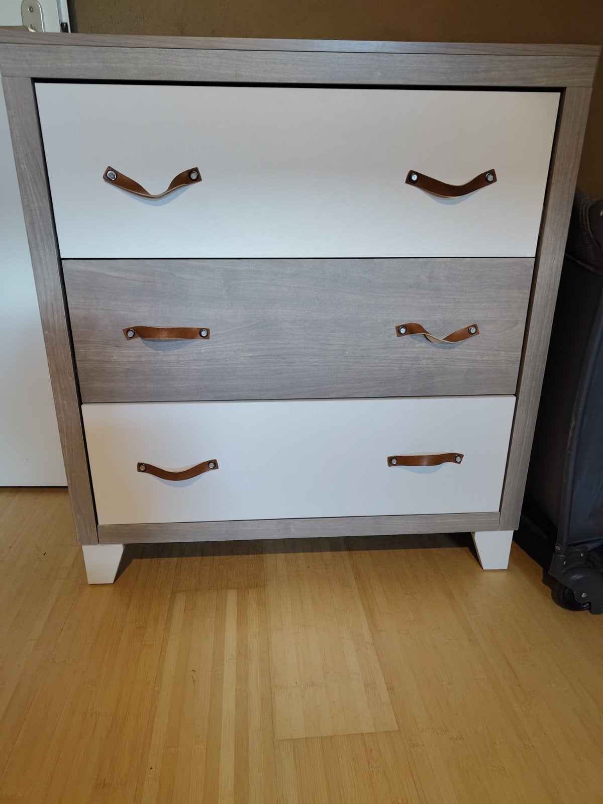 Commode met 3 lades - Grijs/Wit, Ophalen, Gebruikt, 50 tot 70 cm, 75 tot 100 cm