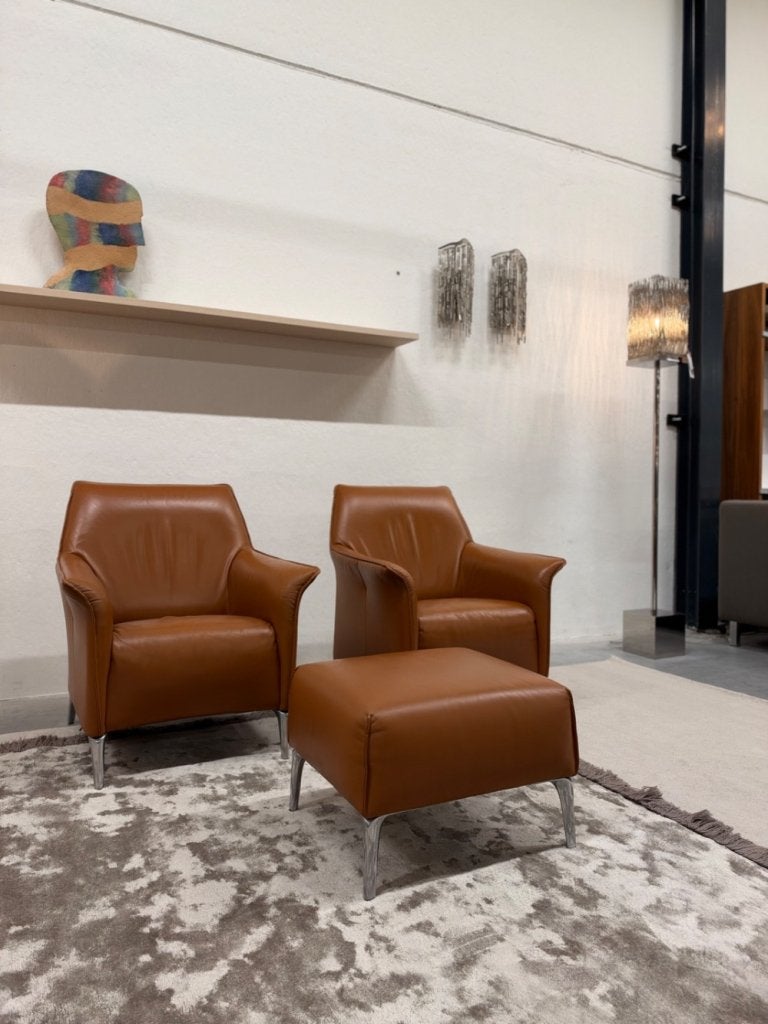 2 Leolux Mayuro Fauteuil bruin leer Design stoel Poef, Huis en Inrichting, Montis Artifort Jori Gelderland Pode Harvink Rolf Benz