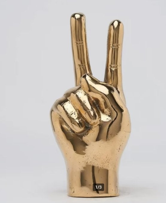 Gepolijste Messing Handsculptuur " Victory Teken ", Handgemaakt, Goud, Object, Metaal